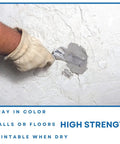 Person applying Pre Mixed Concrete And Stucco Patch For Exterior And Interior Repairs DIY Friendly No Mixing Needed Ready To Use Gray Paste One Quart With High Strength Adhesion For Walls Floors Holes Cracks And Surface Defects on a wall.