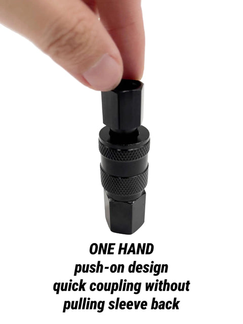 1/4-Inch Air Hose Fittings Kit With Quick Connects And 15-Piece Beefy Heavy-Duty Aluminum Air Coupler And Plug Set Lightweight Black Connector For Compressors And Pneumatic Tools, one-hand push-on coupler