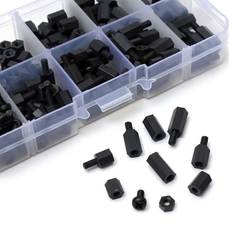 Nylon Standoff Screws And Nuts Kit DIY Friendly 300 Piece Black Hex Spacer Set For Electronics High Temperature Resistant Corrosion Resistant Non Conductive Insulation Includes Hex Nuts And Spacers, black nylon hex spacers in storage box