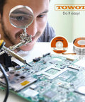 Person soldering a circuit board using Tin Lead Rosin Core Solder Wire Sn60 Pb40 with 1.8% rosin flux content, 1.0mm diameter, 50g spool.