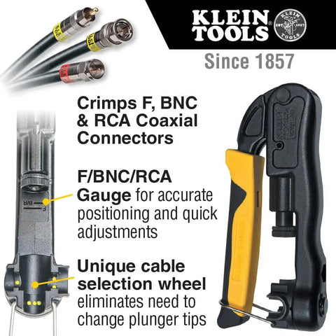 Pro Grade Heavy Duty Compression Crimper For Wire And Coaxial Cabling With Indoor And Outdoor Use, Crimps F, BNC, RCA Connectors