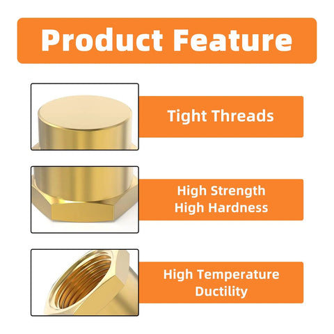 Brass NPT Pipe Cap Set One Eighth Through Three Quarters Inch Female Thread Socket End Caps Plugs Fittings Product Features