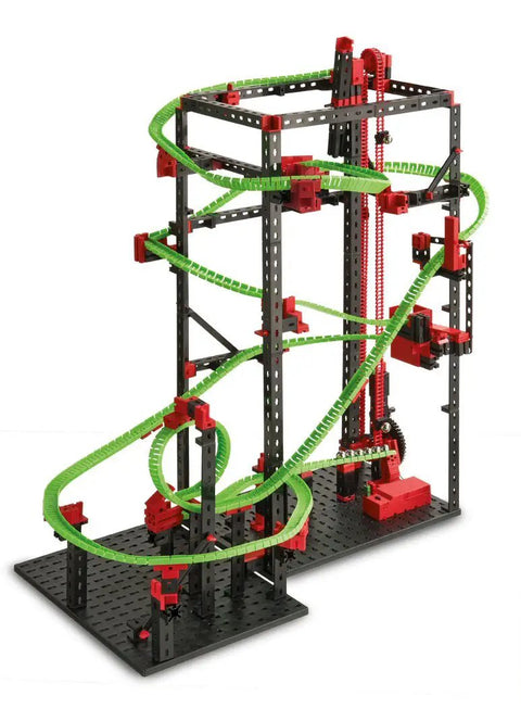 Hands On Physics Kit With 690 Pieces For Seven Action Packed Models, STEM Education Toy Made In Germany, 9V Battery Not Included, Perfect For Totally Hands On Learning, Engineering Fundamentals And Creative Experimentation; green roller coaster model