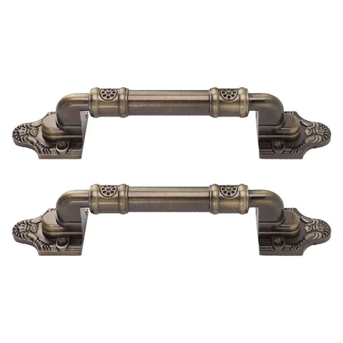 Two Piece Antique Bronze Barn Door Handles Set With Mounting Screws For Cabinets, Wardrobes, Closets And Gates, shown front view.
