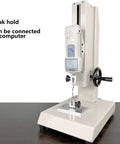 Manual Force Gauge Stand With Digital Force Gauge 300mm Stroke 1000N Capacity Tension And Compression Testing USB Data Output LCD Backlit Display Stores Up To 999 Peak Readings Great For Lab Or Workshop Use, front view