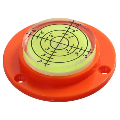 50X12mm Circular Bubble Level with clear acrylic bubble, orange casing, suitable for precise horizontal alignment.
