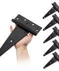 10 Inch T Strap Heavy Duty Shed Door Hinges Black With Screws Durable Iron Gate Hinges For Outdoor Barns Fences And Wooden Structures Rust Proof.