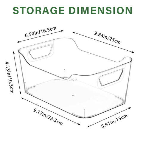 Storage dimension illustration of Straight Up Sturdy 12 Pack Clear Plastic Storage Bins With Handles For Pantry Organizing Cabinet Shelving Transparent Food Containers Super Handy For Freezer Closet Under Sink Setup.