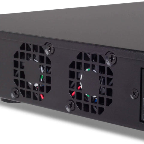 Rear view of Top Tier 4 Bay 1U Rackmount Raid Storage System With Usb 3.0 And Esata Port showing dual fans and rear panel.