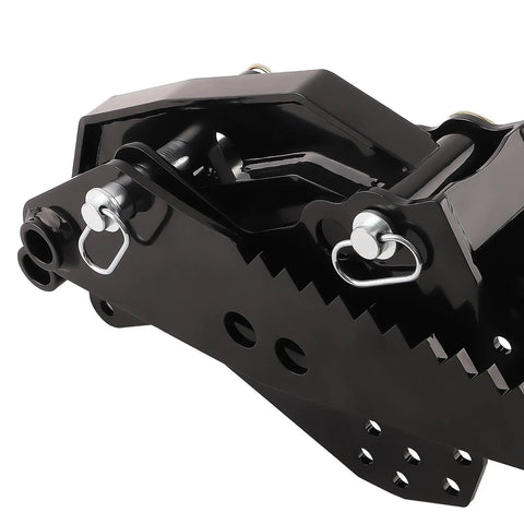 Close-up of Universal Backhoe Thumb Attachment For 3.25 Inch Boom Width Built Tough Heavy Duty Black Powder Coated Steel Bolt On Design