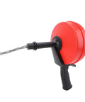 Heavy Duty Drain Auger With 10m Coil Spring And Twin Modes For Knocking Out Stubborn Clogs With No Sweat While Serving Up Hardcore Durability From Tough Manganese Steel For Bathroom And Kitchen Pipeline Tasks with red coil and handle.
