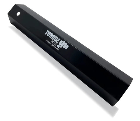 Torque Parts branded black metal tool with hole for hanging, angled side view.