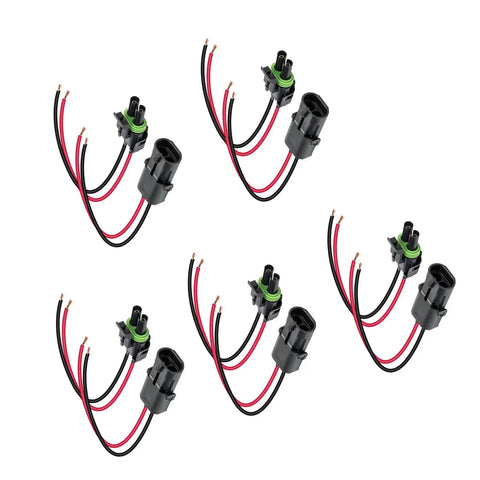 Grab This Awesome 5 Piece Ols Two Wire Weather Pack Connector Kit With Assorted Six Inch 16 Awg Waterproof Wires Perfect For Auto Marine Racing Or Industrial Jobs That Need Heavy Duty Sealed Connections, 5-piece black two-wire connectors with red and black 16 AWG leads