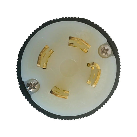 Top view of L16-30 Grounding Locking Plug 30A 480V AC 3 Pole 4 Wire Industrial Power Connector with visible contacts