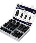 Assorted Nylon Cable Gland Kit With NPT Strain Relief, 42 Piece Black Cord Grip Glands For Wires Through Panels, kit in case