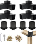 4x4 Woodworks Pergola Brackets Kit, 3-Way Corner Extension, black powder-coated steel brackets with tools and screws, 3.5x3.5 inch