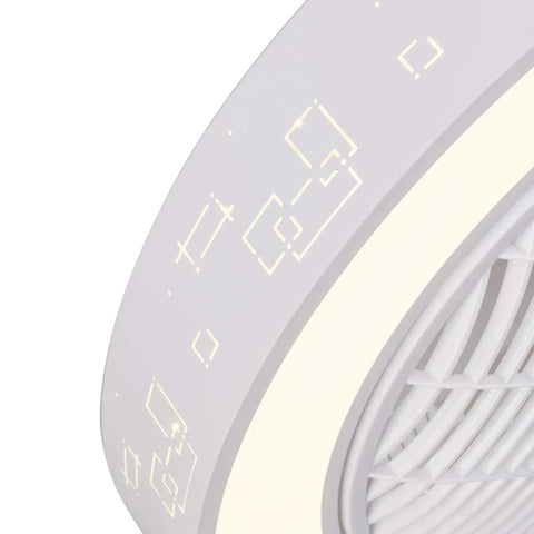 Close-up view of the 21.6 Inch Ceiling Fan with Light, Remote Control,3-Color Dimmable White LED showcasing its decorative design and light feature.
