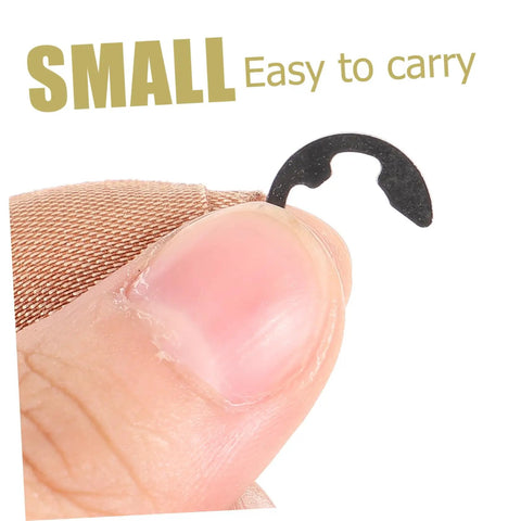 Small metal clip held between fingers, easy to carry, suitable for various applications.