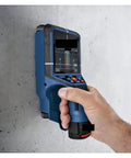 Handheld Hardcore Stud Finder Wall Scanner Boasting Dead On Rebar And Wire Detection on concrete wall, showcasing digital screen.