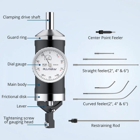 Coaxial Centering Dial Test Indicator Pro Grade For Milling And Boring Machines 0-0.15 In Range With 0.0005 In Resolution Three Eighths Inch