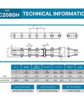 Pgn C2080H Heavy Duty Single Strand Roller Chain 10 Foot Length With Connecting Links For Industrial Conveyor Systems Carbon Steel technical diagram.