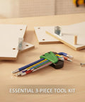 Rock Solid Hex Key Wrench Set That Slaps Every Squirrel Tight On Furniture Assembly And Repair Jobs With A Color Coded Kit That Never Gets Mixed Up For Quick Grab Access When You Need To Fix Stuff Fast. 3-piece color-coded CRV steel hex key set on wood