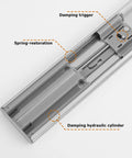 Heavy Duty Soft Close Drawer Slides 22 Inch Cabinet Glides close-up showing damping trigger, spring restoration, and hydraulic cylinder features.