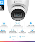 Front view of 5MP Turret PoE Cam With Mic Audio For Outdoor Use Ultra HD Night Vision 132 Degree Field Of View MicroSD Up To 256GB Ready For Easy PoE Install With Quick Setup