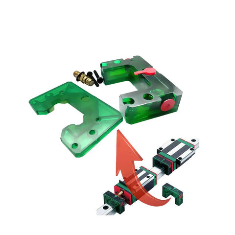 EGH25CA Carriage Slider Block Set with green blocks and oil boxes, showing installation for 3D printers and CNC machines.