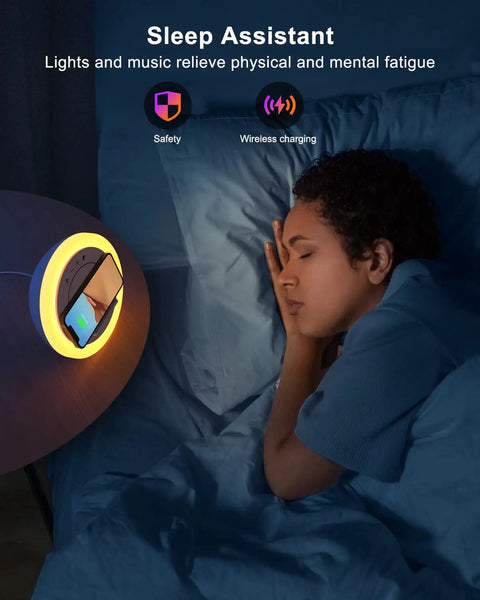 4 In 1 Bluetooth Speaker With Lights And Wireless Charging Station For Teens And Dorm Rooms, night light by bed