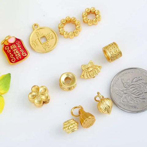 Top Tier Gold Rosette Pendant Beads For Dope Diy Jewelry Making Solid Metal Spacers 11Mm Bulk Craft Kit With Baking Lacquer Finish For Fresh Projects Today, assorted gold spacer beads and charms.