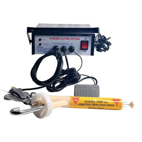 Portable Powder Coating System Paint Spray Gun With 5 Stage Adjustable Dial And 110V Plug In Design featuring control panel and handheld applicator.
