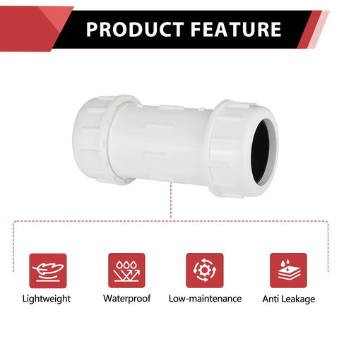 Pack Of 20 Half Inch Pvc Compression Couplings Schedule 40 Tough Rubber Gasket No Fuss Install For Yard Sprinklers Irrigation And Pool Plumbing Cold Water Only, close-up view of PVC coupling.