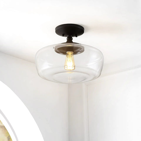 Dope Oil Rubbed Bronze Modern Farmhouse LED Flush Mount Light With Clear Glass Shade Rustic Industrial Schoolhouse Ceiling