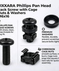 Heavy Duty M6 X 16 Rack Mount Screws Paired With Carbon Steel Cage Nuts And Nylon Washers 50 Pack Server Kit components with screws and washers