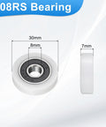 Set Of 4 White Roller Idler Bearing Pulleys 8X30X7Mm With Smooth 608RS Bearings For Quiet Conveyor Track Rolling Wheel Applications In Furniture Hardware Accessories And DIY Projects, showing 30mm diameter bearing.