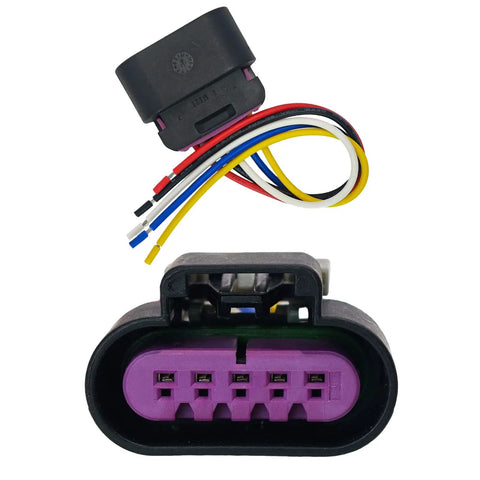 Five Way MAF Sensor Connector Pigtail For Chevy Silverado Sierra Hybrid Tahoe Suburban Yukon Express Savana HHR Cobalt Colorado Canyon 2004 2012 6.0L V8 LQ4 LFA Compatible OE Style Replacement, showing front and wire ends.