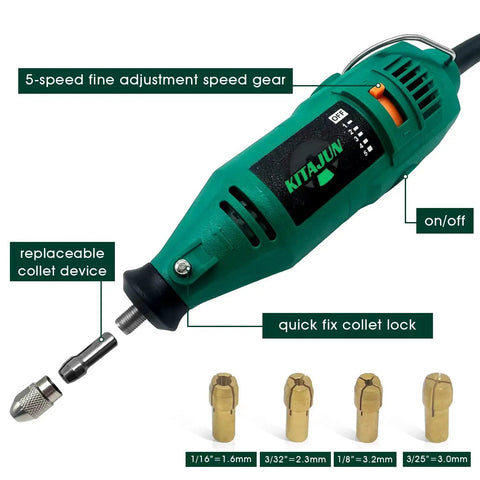 Rotary Tool Kit With Five Speed Settings 10000 To 37000 RPM Flexible Shaft And Multifunction Chuck 218 Accessories Perfect For DIYers