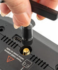 Close-up of Boxer 2.4G 16 Channel Radio Control Transmitter With Hall Effect Gimbals antenna installation