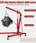 Shop Essential Two Ton Hydraulic Engine Hoist With Six Swivel Rollers And Quick Fold Frame Delivers smooth lifting of heavy engine.