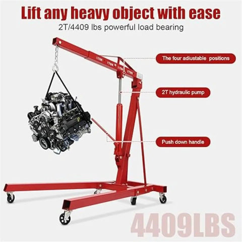Shop Essential Two Ton Hydraulic Engine Hoist With Six Swivel Rollers And Quick Fold Frame Delivers smooth lifting of heavy engine.