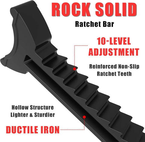 Ratchet bar, black ductile-iron with reinforced non-slip serrated teeth for 10-level car jack stand adjustment