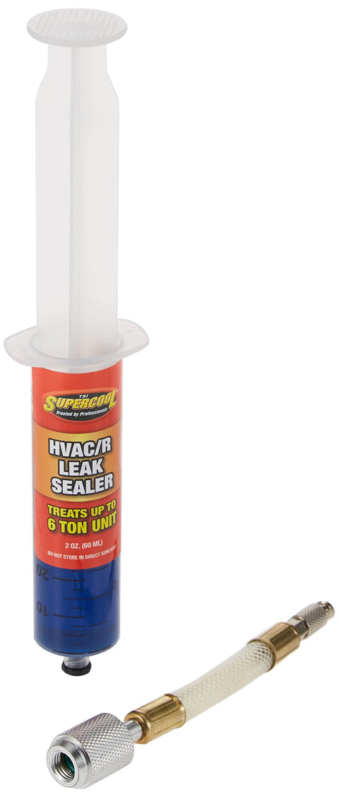 Front view of TSI Supercool HVAC leak sealer syringe with application hose, 2 oz (60 mL)
