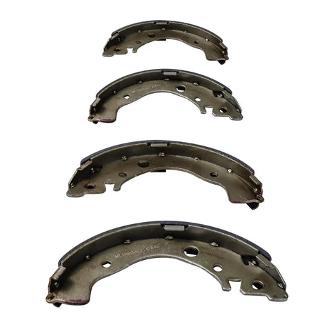 Pair Of Rear Drum Brake Shoes For Honda Civic Fit Insight 2006 To 2020 angled view showing heavy duty steel backing and structure.