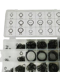 External Snap Ring Assortment Kit With 300 Pieces In 18 Sizes Black Metal Retaining Rings And Handy Storage Case For Industrial And Scientific Projects open case with labeled compartments