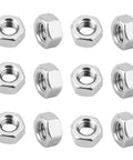 20 Pack 5/16-18 Hex Nuts Made From Workhorse Grade 304 Stainless Steel For No Sweat Tightening And Heavy Duty Fastening Jobs Featuring Standard Right Hand Threads Built To Handle Heavy Loads Easy - 12 hex nuts displayed.