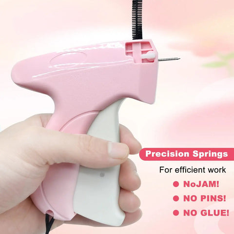 Pink Handheld Stitch Gun For Quick Clothes Fix Garment Repair Tool With 6 Needles and Fasteners for Denim Wool Linen