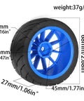 Four Piece Rubber RC Car Tire Wheel Hex Set For 1x10 Scale Racing Cars Compatible With TT01 TT01E TT02 TT02B TA06 XV01 XV02 PTG2 White Built Tough Impact Resistant Build For Smoother Ride And Superior Ground Contact On Any Track, blue wheel detail with dimensions