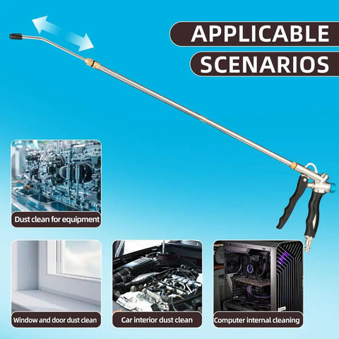 Heavy Hitter Industrial Air Blow Gun With 40 Inch Stainless Steel Extension Wand for effective cleaning of dust in various scenarios.