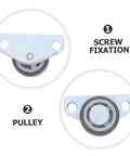Set Of Four Heavy Duty Adjustable Sliding Door Rollers With Precision Bearings Buttery Smooth Glide easy side or vertical mounting view of a pulley and screw fixation.